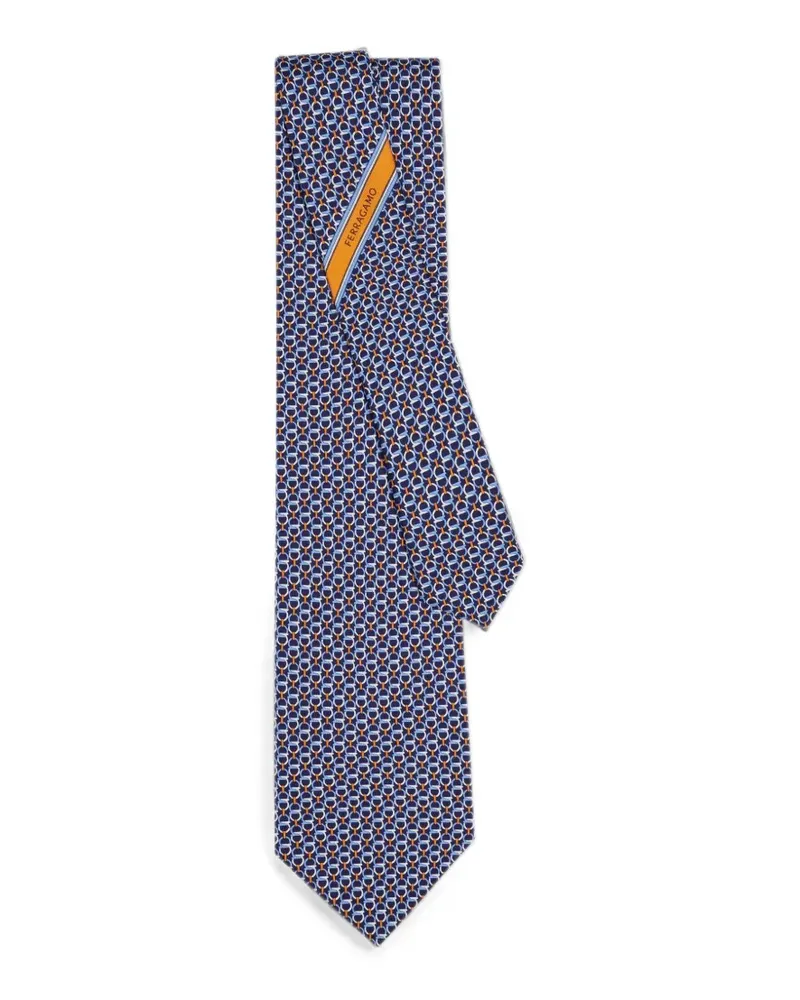 Ferragamo Gancini links print silk tie - Blau Blau