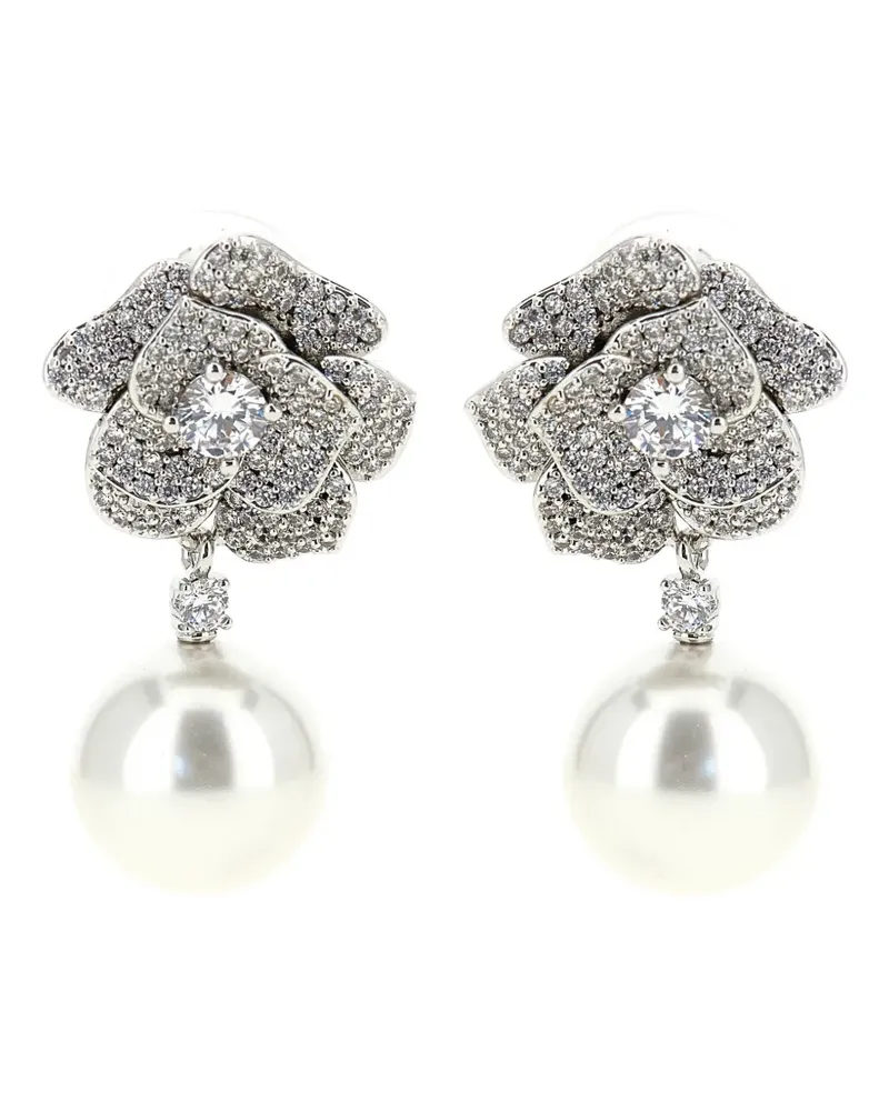 Self-Portrait crystal-embellished flower earrings - Silber Silber