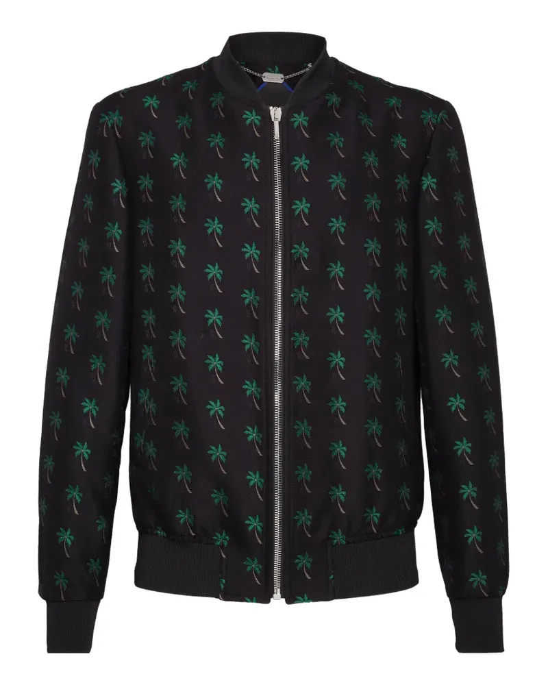 Billionaire palm-embroidered bomber jacket - Schwarz Schwarz