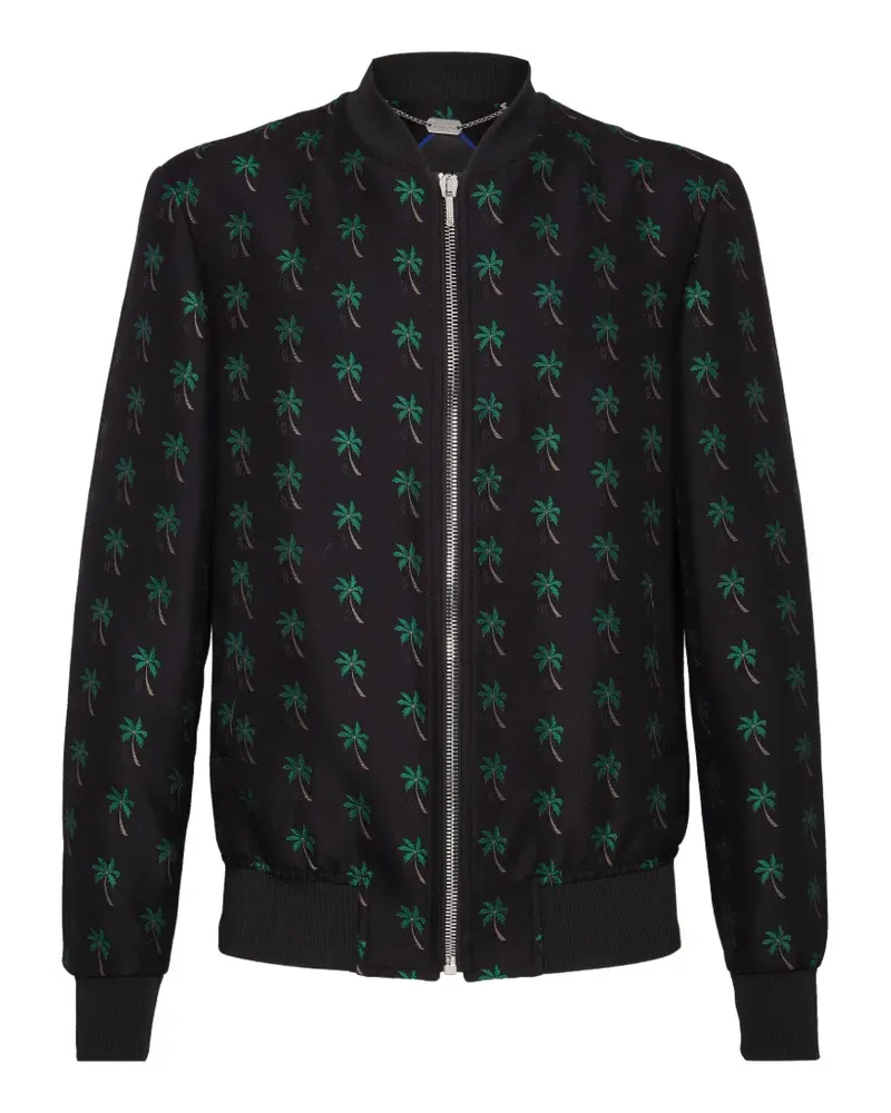 Billionaire palm-embroidered bomber jacket - Schwarz Schwarz