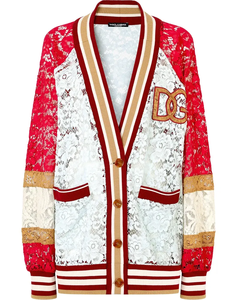 Dolce & Gabbana Cardigan aus Spitze mit DG-Patch - Weiß Weiß