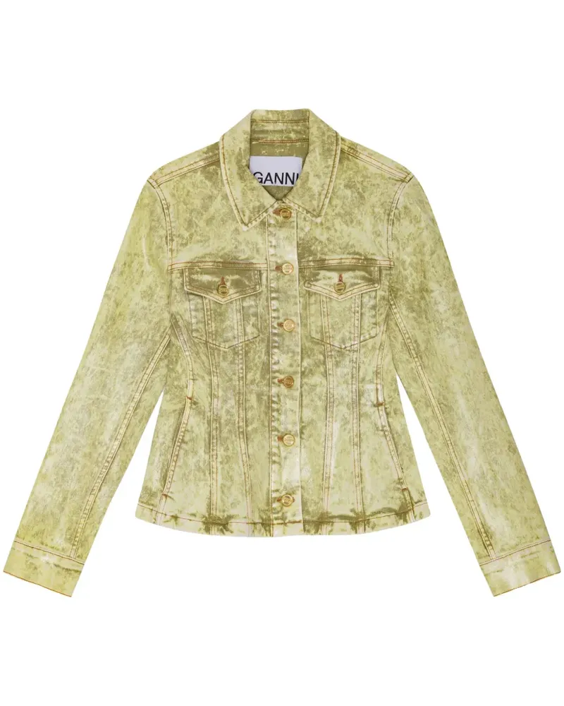 Ganni Jeansjacke mit Acid-Wash-Effekt - Grün Grün
