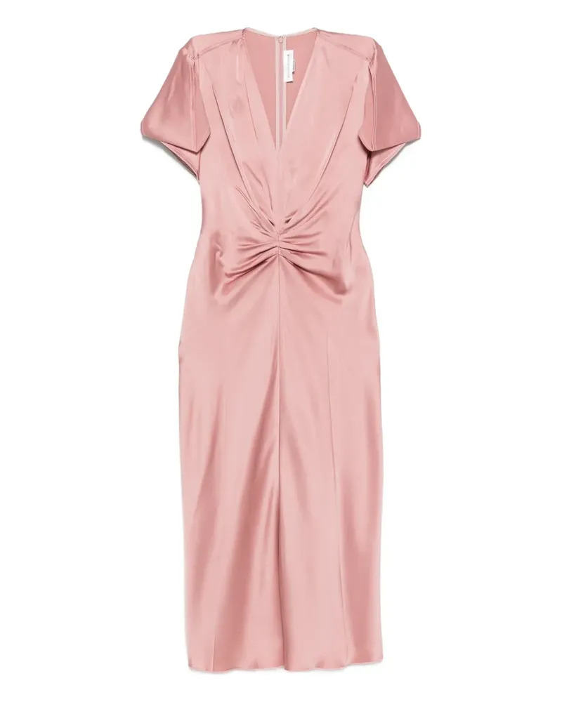 Victoria Beckham Drapiertes Midikleid mit V-Ausschnitt - Rosa Rosa
