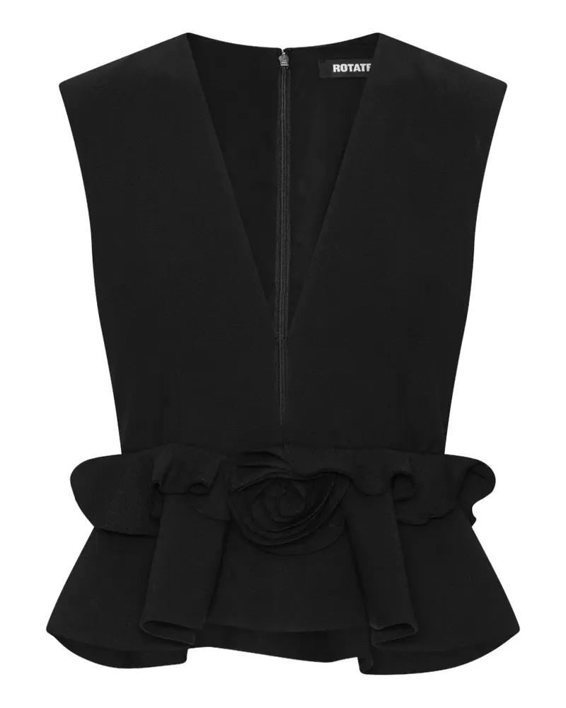 ROTATE Birger Christensen V-neck flower top black - Schwarz Schwarz