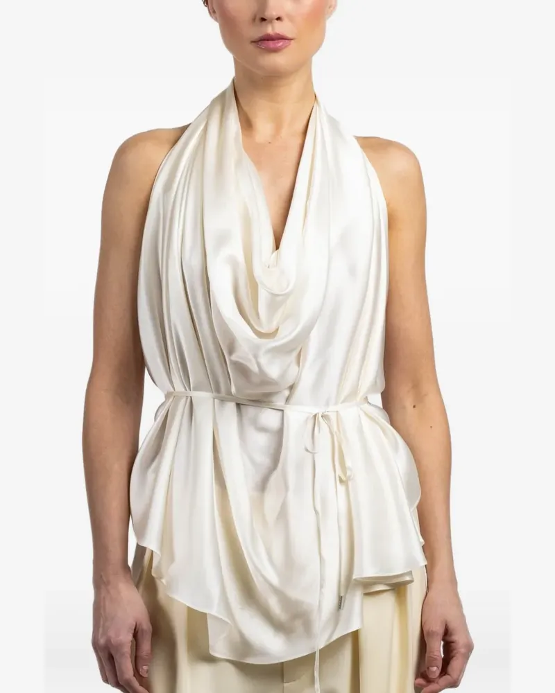 WARDROBE.NYC Neckholder-Bluse aus Satin - Nude Nude