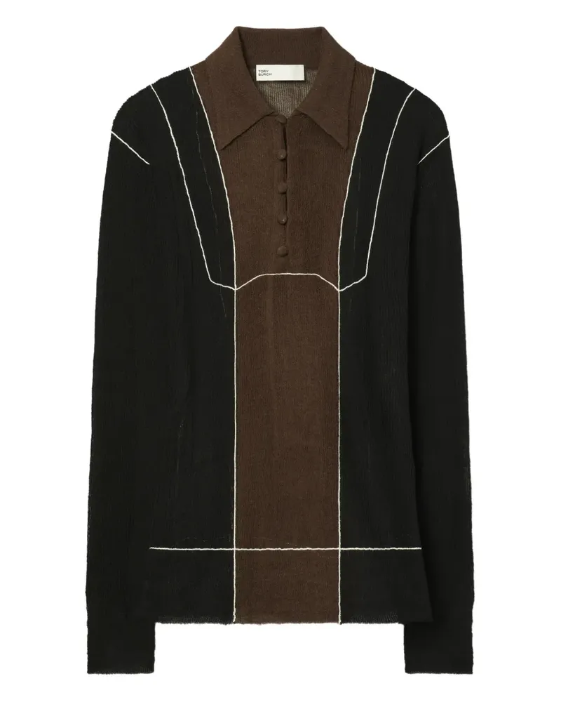 Tory Burch colour-block polo top - Schwarz Schwarz