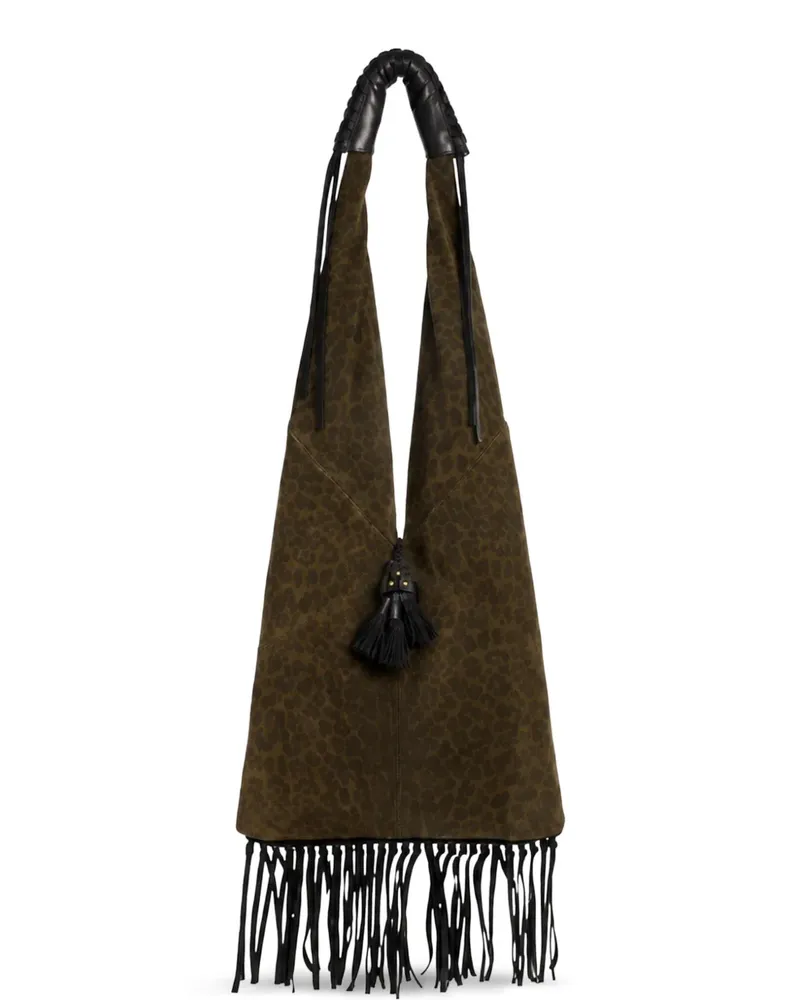Jérôme Dreyfuss Aram Schultertasche mit Leopardenprint und Fransen - Braun Braun