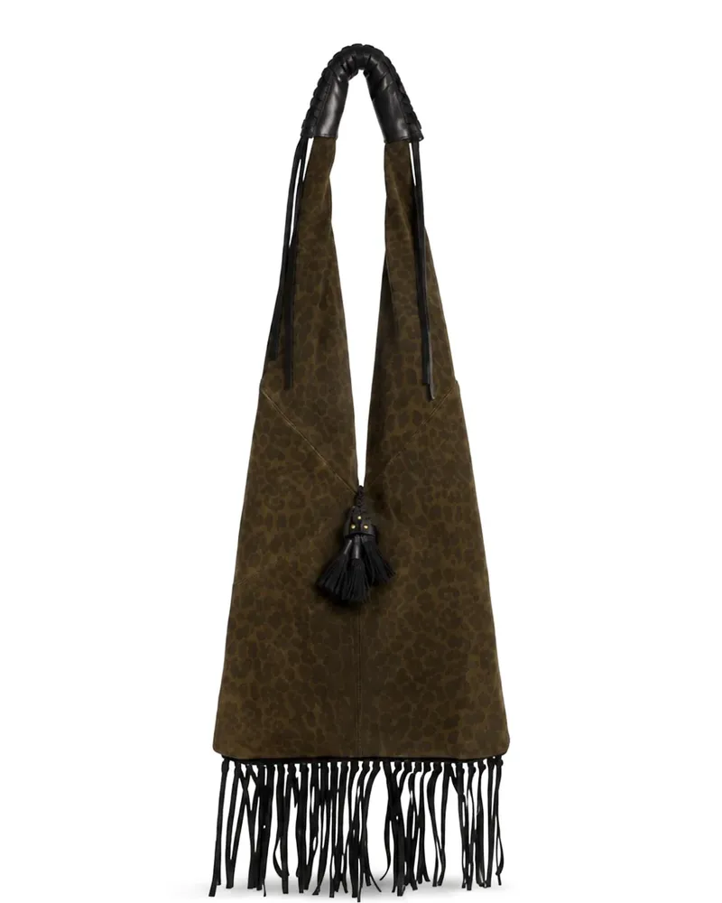 Jérôme Dreyfuss Aram Schultertasche mit Leopardenprint und Fransen - Braun Braun