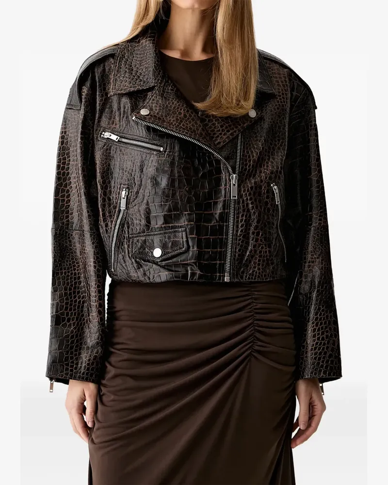 Gestuz croc-effect leather jacket - Braun Braun
