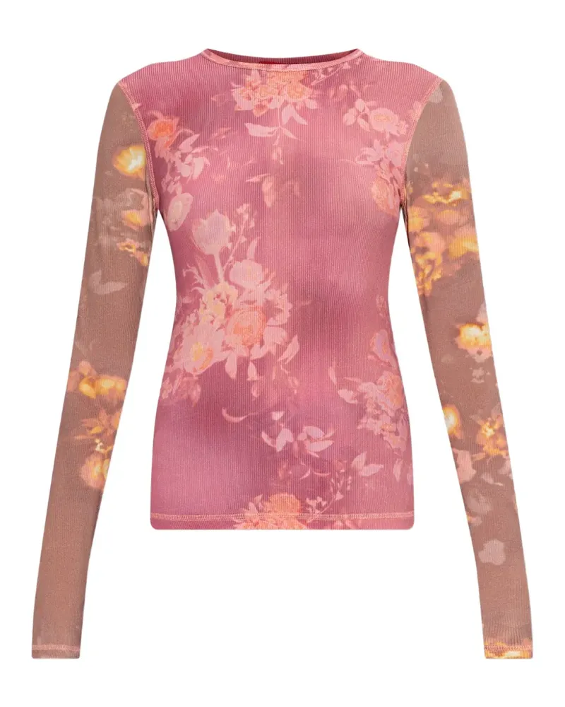 Diesel Geripptes Oberteil mit Blumenprint - Rosa Rosa