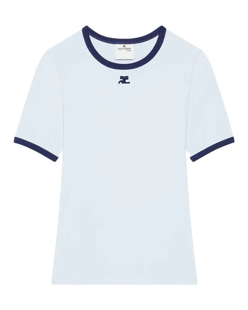 Courrèges logo-embroidered contrast-trim T-shirt - Blau Blau