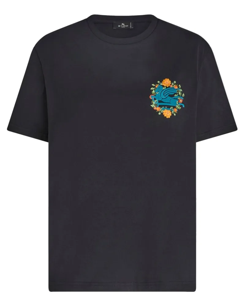 Etro T-Shirt mit Pegaso-Stickerei - Schwarz Schwarz