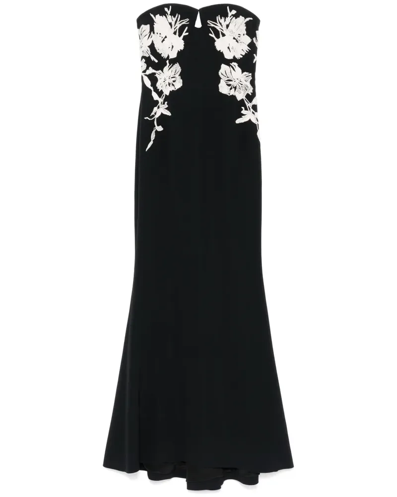Elie Saab Schulterfreies Midikleid mit Stickerei - Schwarz Schwarz