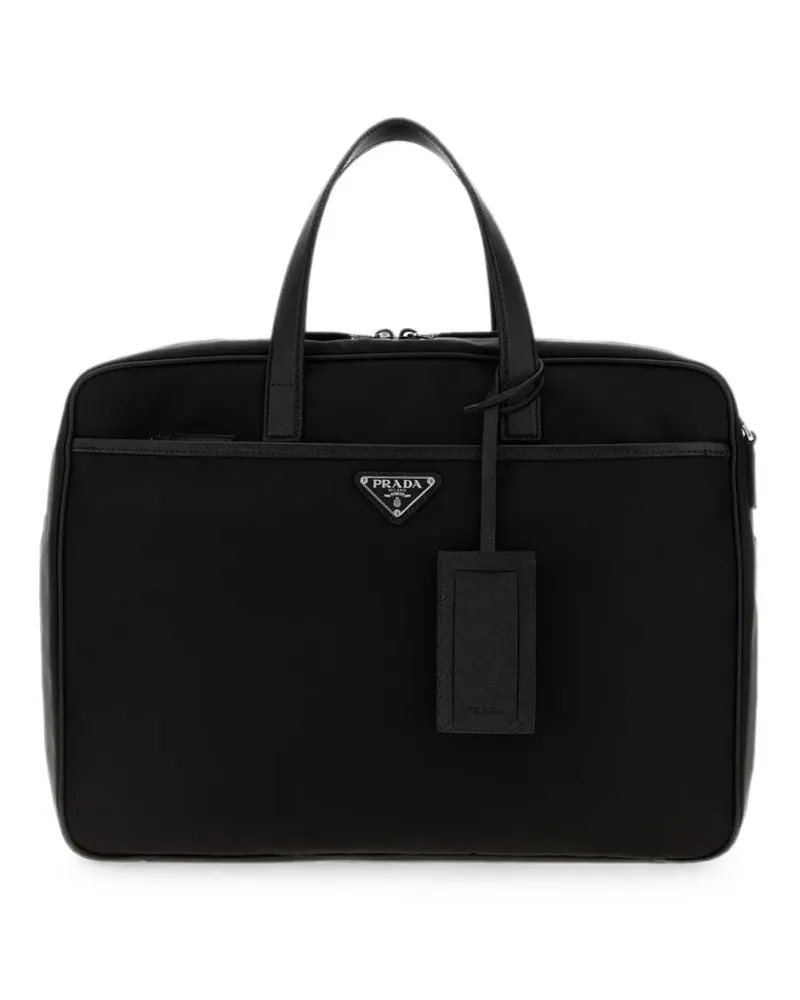 Prada saffiano leather-trim briefcase - Schwarz Schwarz