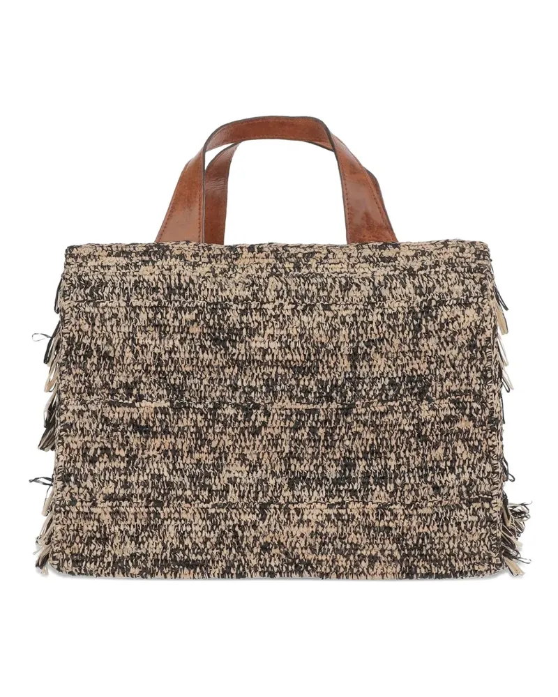 IBELIV Onja woven raffia fringe tote bag - Nude Nude