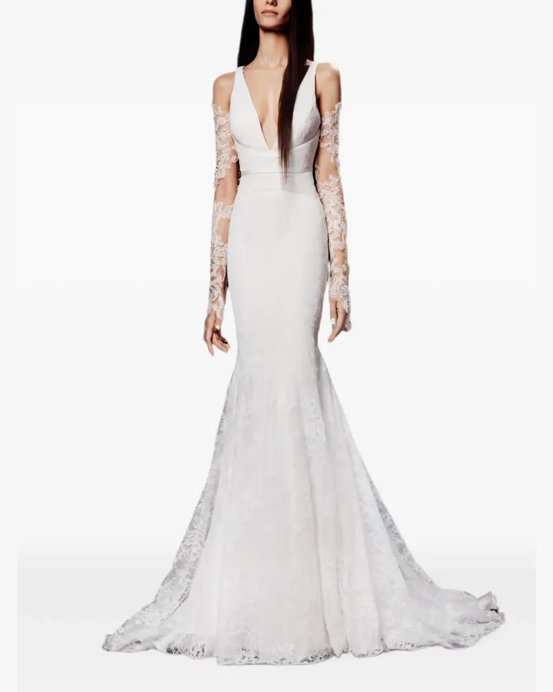 Vera Wang Frania lace-panelled mermaid-silhouette maxi bridal dress - Weiß Weiß
