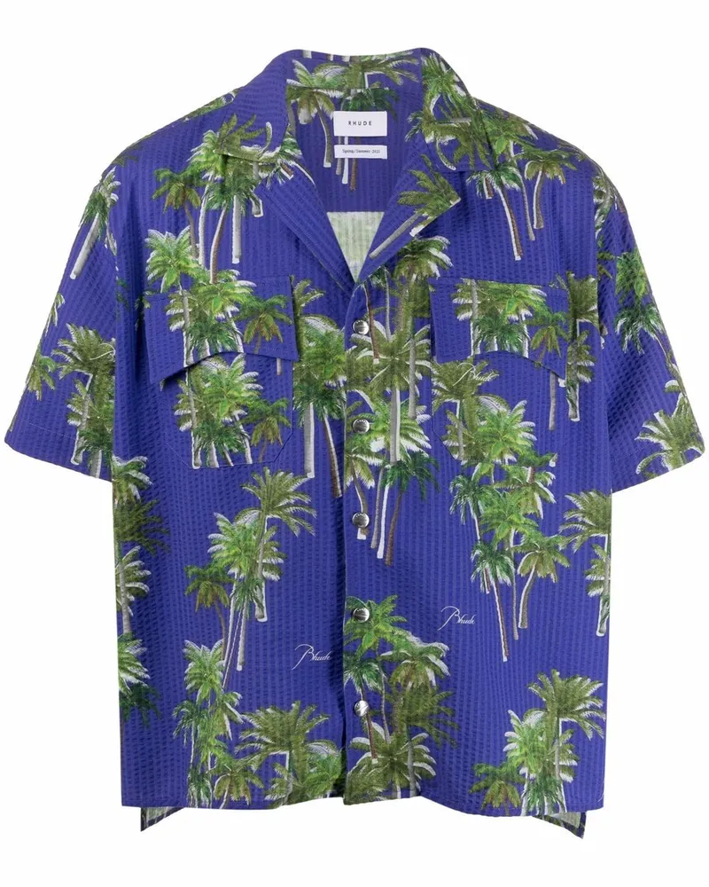 RHUDE Hemd mit Palmen-Print - Blau Blau