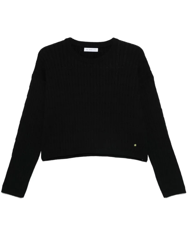 Manuel Ritz Cropped-Pullover mit Zopfmuster - Schwarz Schwarz