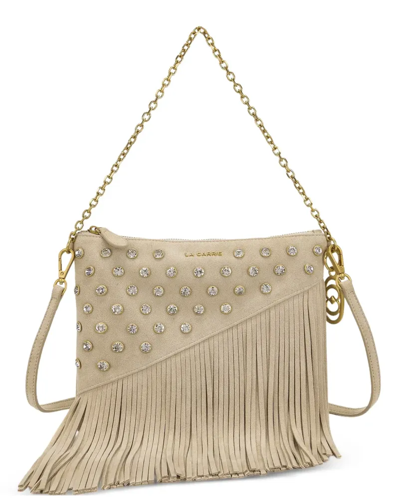 LA CARRIE Night Edition crystal-embellished fringed shoulder bag - Nude Nude