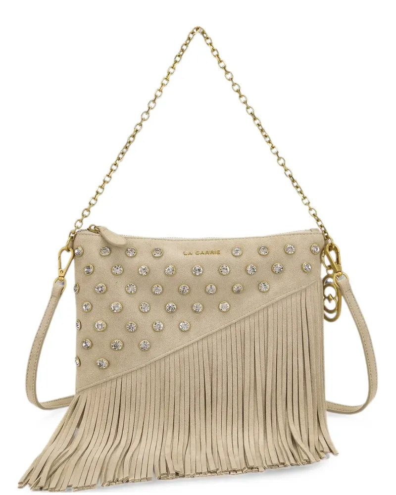LA CARRIE Night Edition crystal-embellished fringed shoulder bag - Nude Nude