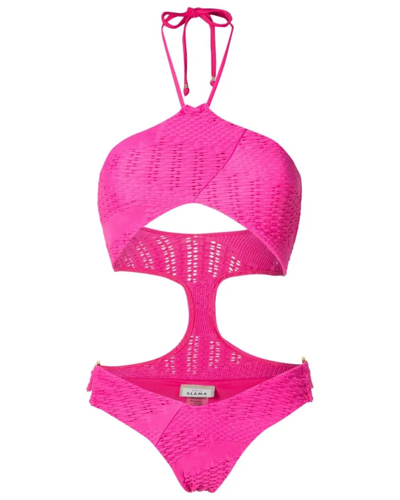 Amir Slama Gewebter Neckholder-Badeanzug - Rosa Rosa