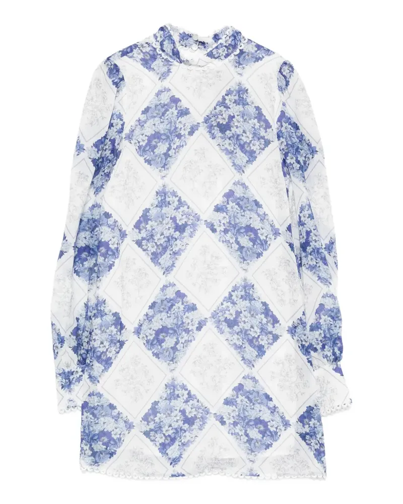 Twin-Set long-sleeve floral-detail mini dress - Blau Blau