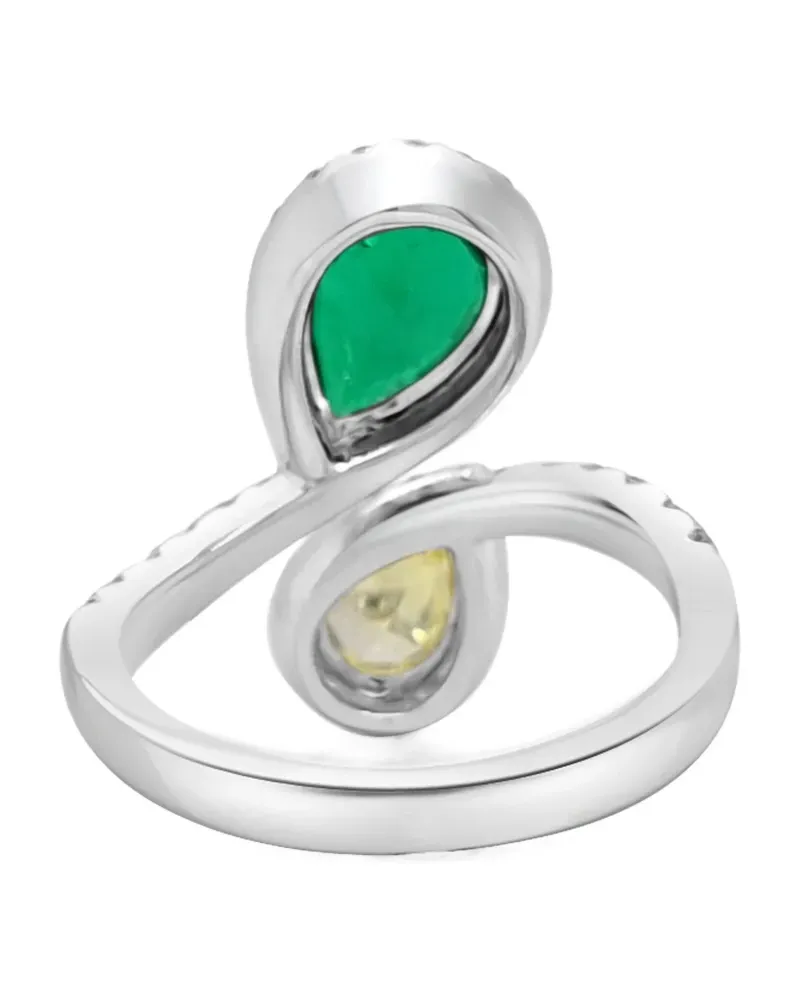 HYT Jewelry 18kt Gelb- und Weißgoldring mit Diamant und Smaragd Weiß