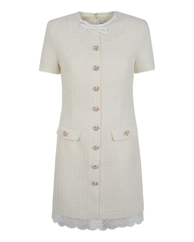 Self-Portrait lace-trimmed bouclé dress - Nude Nude