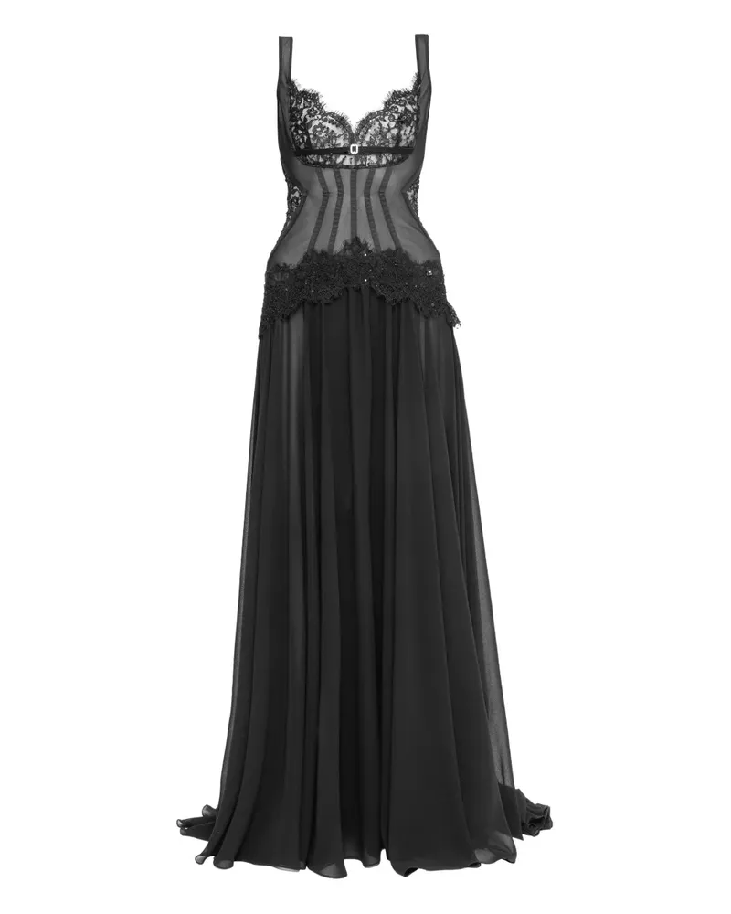 NISSA Corsage-Abendkleid mit Spitzenbesatz - Schwarz Schwarz