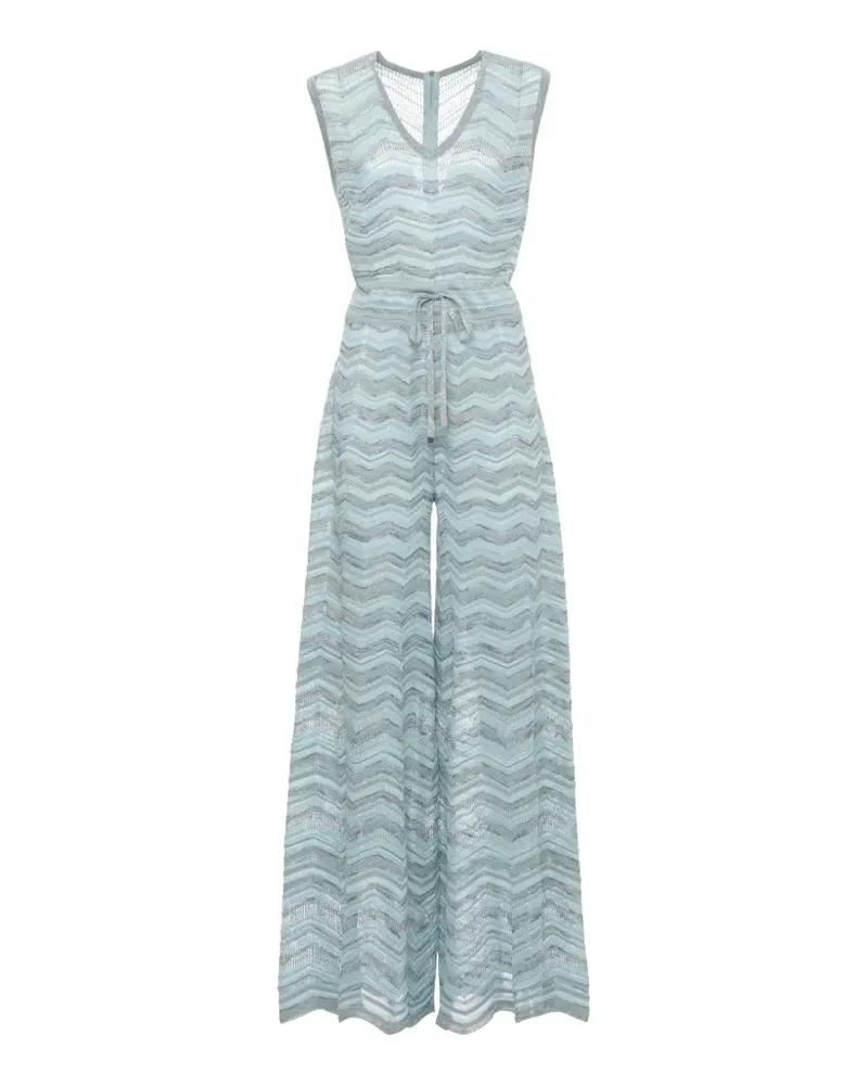 D.EXTERIOR chevron-knit wide-leg jumpsuit - Blau Blau