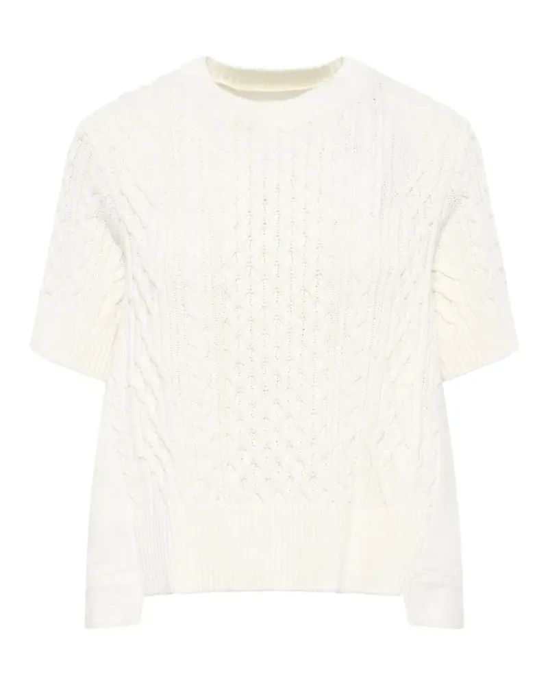 Sacai cable-knit panelled short-sleeve sweater - Weiß Weiß