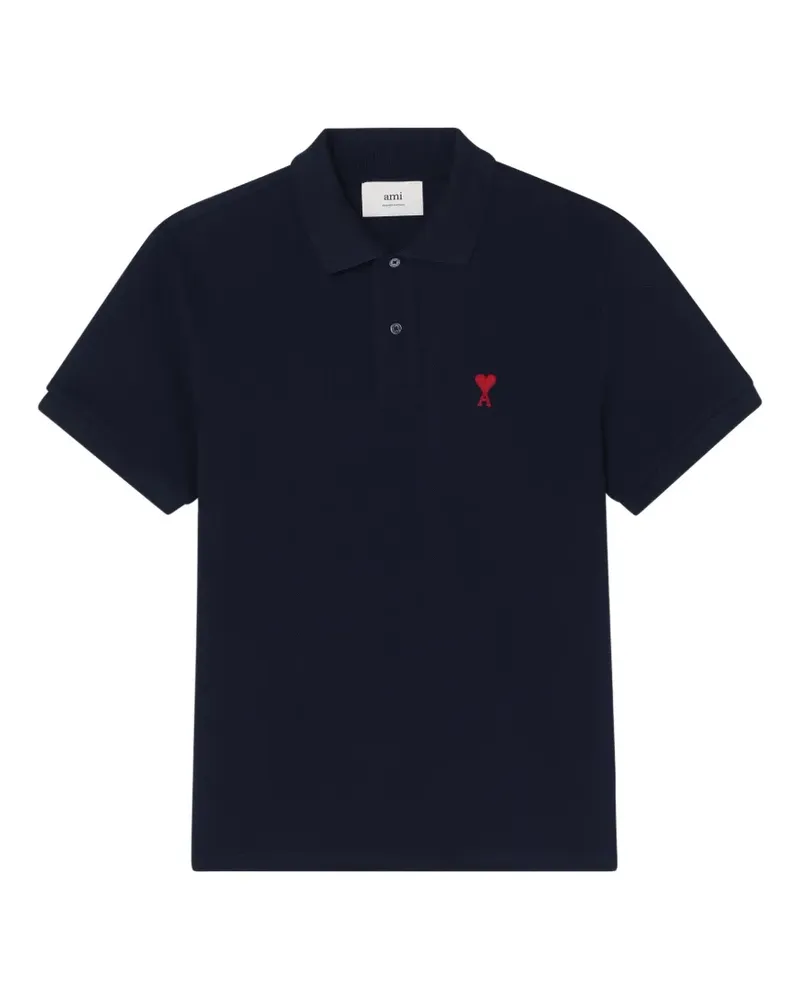 AMI Paris blue cotton polo with Ami De Coeur - Blau Blau