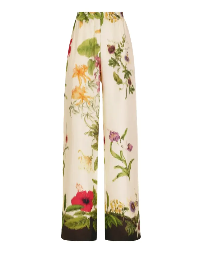 Oscar de la Renta Weit geschnittene Dominican Hose mit floralem Mustermix - Nude Nude