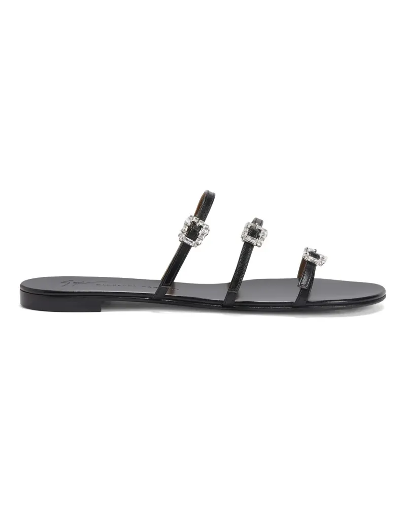 Giuseppe Zanotti Flache Himari Ledersandalen mit Kristallen - Schwarz Schwarz
