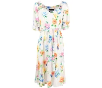 Midikleid mit Blumen-Print - Weiß