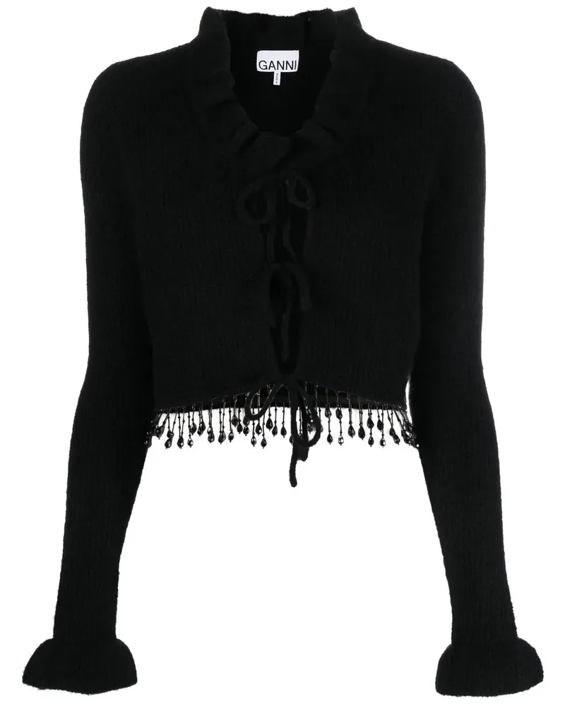 Ganni Cardigan mit Perlenfransen - Schwarz Schwarz