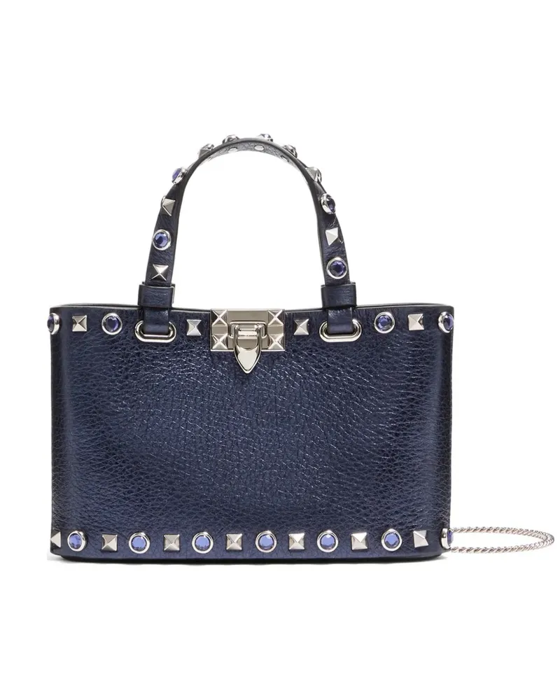 Valentino Garavani Mini Rockstud Shopper aus laminiertem Kalbsleder - Blau Blau