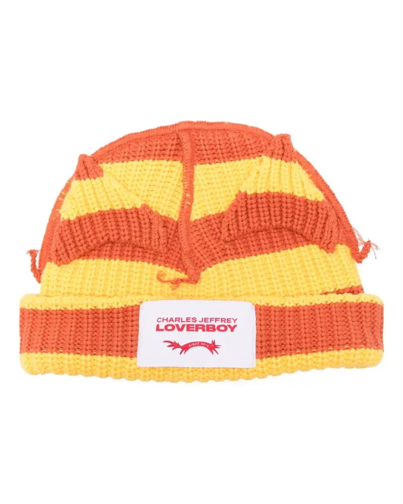 Charles Jeffrey Loverboy Chunky Ears striped beanie hat - Orange Orange