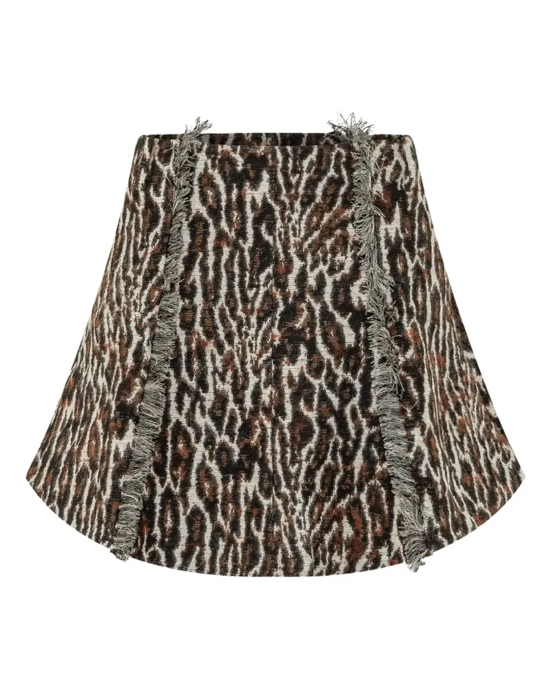 Ganni Minirock aus Leopardenjacquard mit ausgefransten Kanten - Braun Braun