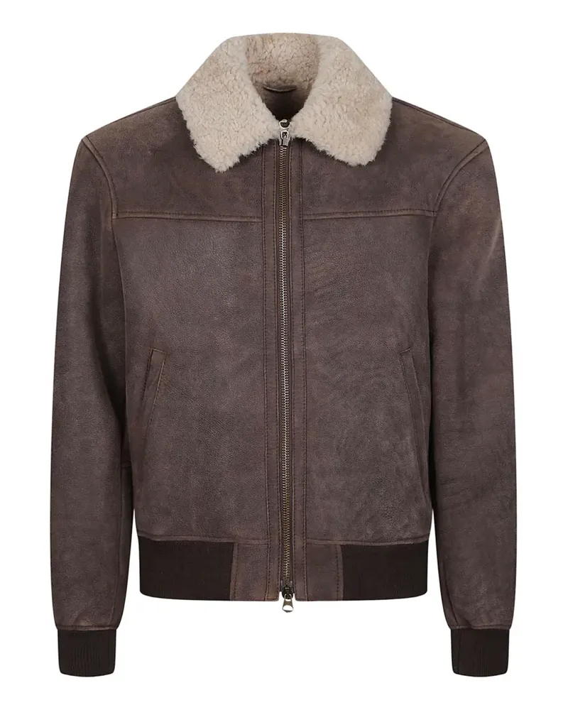 Stewart Lederjacke mit Shearling-Kragen - Braun Braun