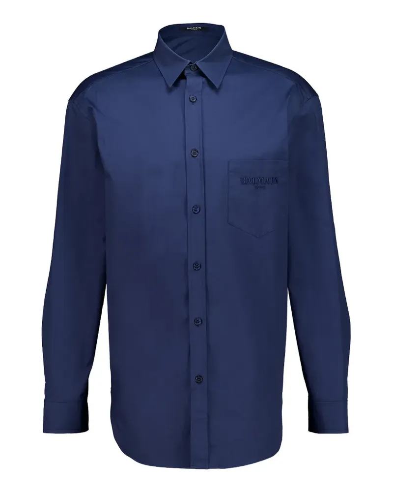 Balmain logo-embroidered chest-pocket shirt - Blau Blau