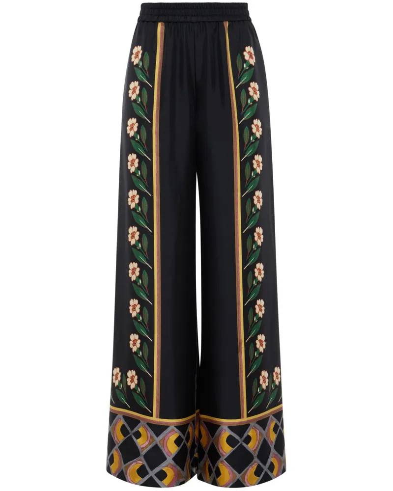 La DoubleJ Palazzohose mit Blumen-Print - Schwarz Schwarz