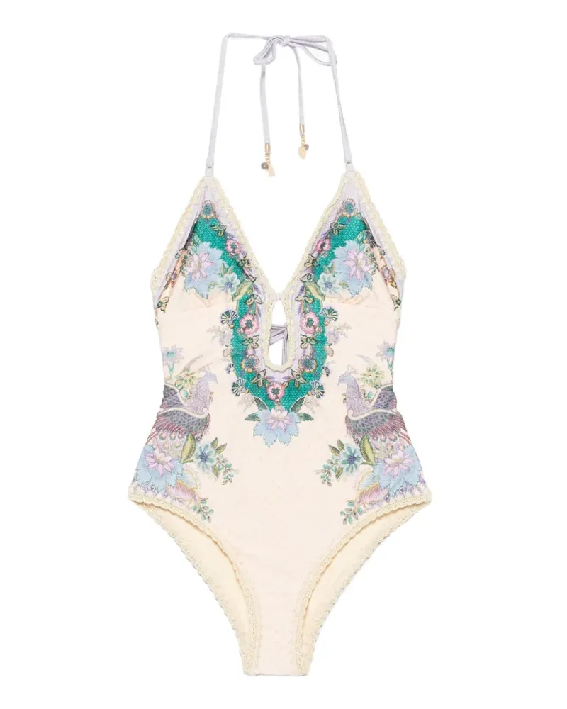 Zimmermann Indra crochet-detail swimsuit - Nude Nude