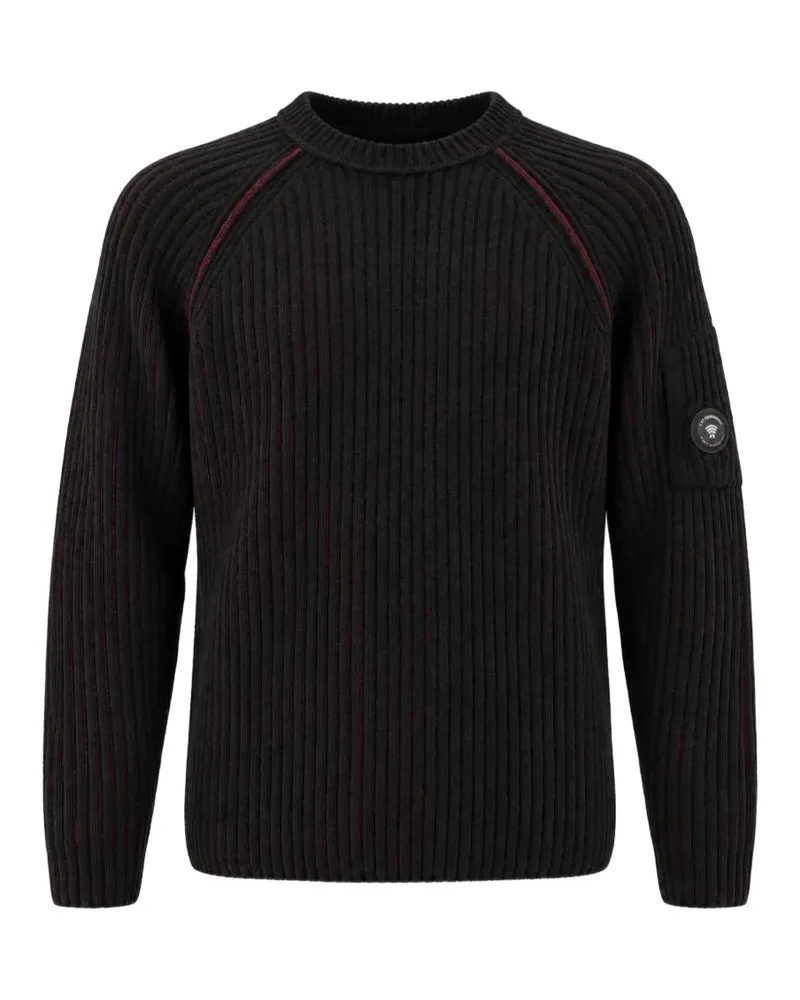 C.P. Company Gerippter Pullover mit Linsen-Detail - Schwarz Schwarz