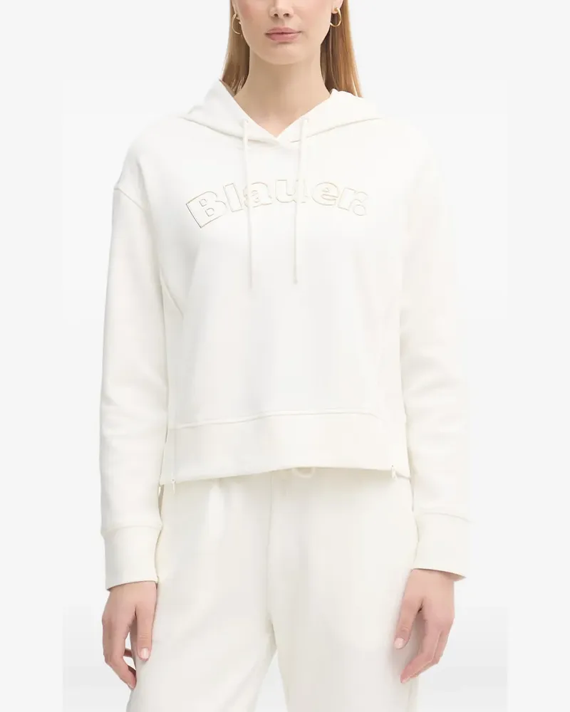 Blauer Fayette Hoodie mit Logo-Stickerei und Kordelzug - Weiß Weiß
