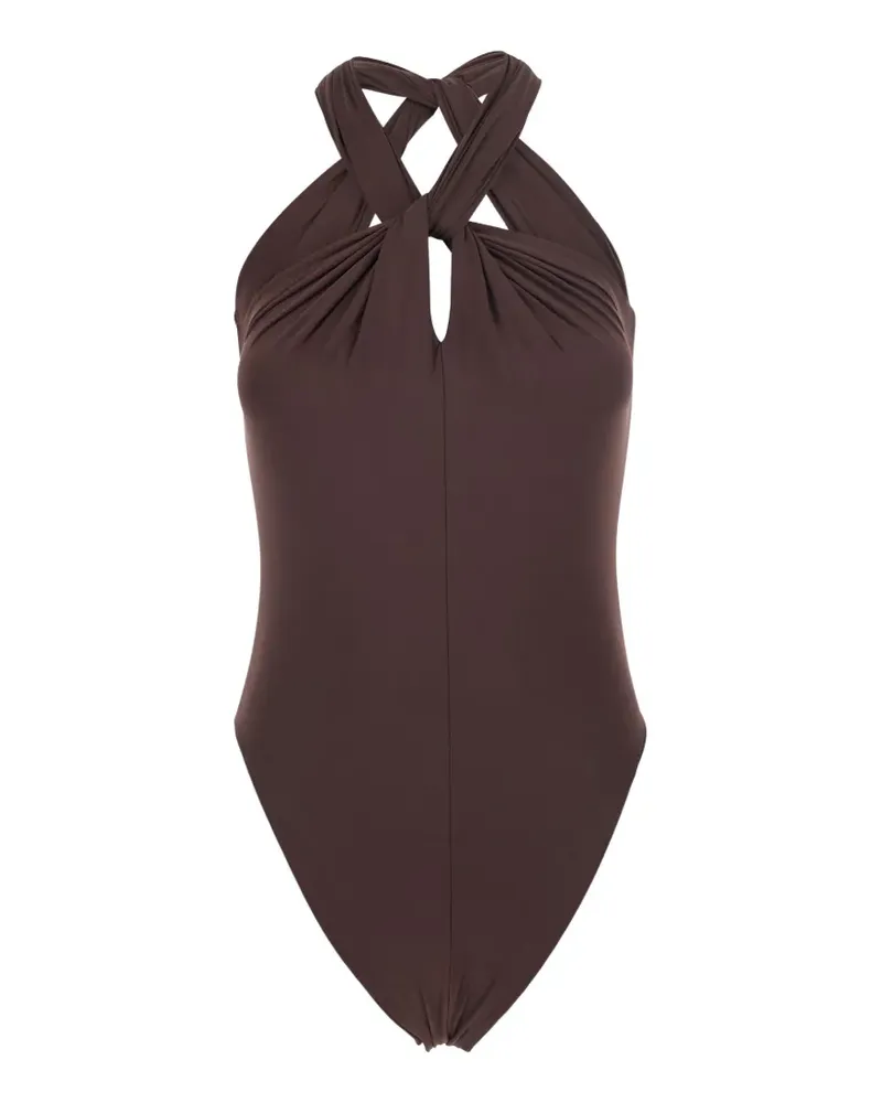 Federica Tosi halterneck twist-detail swimsuit - Braun Braun