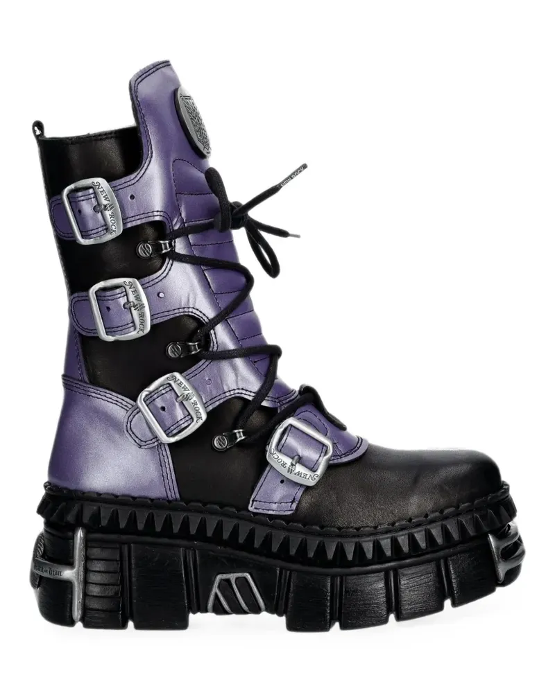 New Rock x Attack on Titan buckled platform biker boots - Schwarz Schwarz
