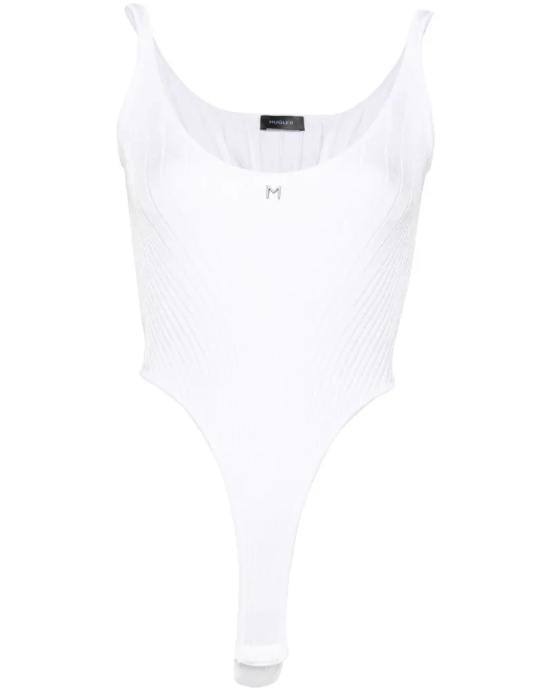 Thierry Mugler Gestrickter Body mit Logo-Schild - Weiß Weiß