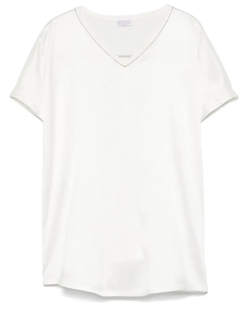 Brunello Cucinelli Klassische Satinbluse - Weiß Weiß