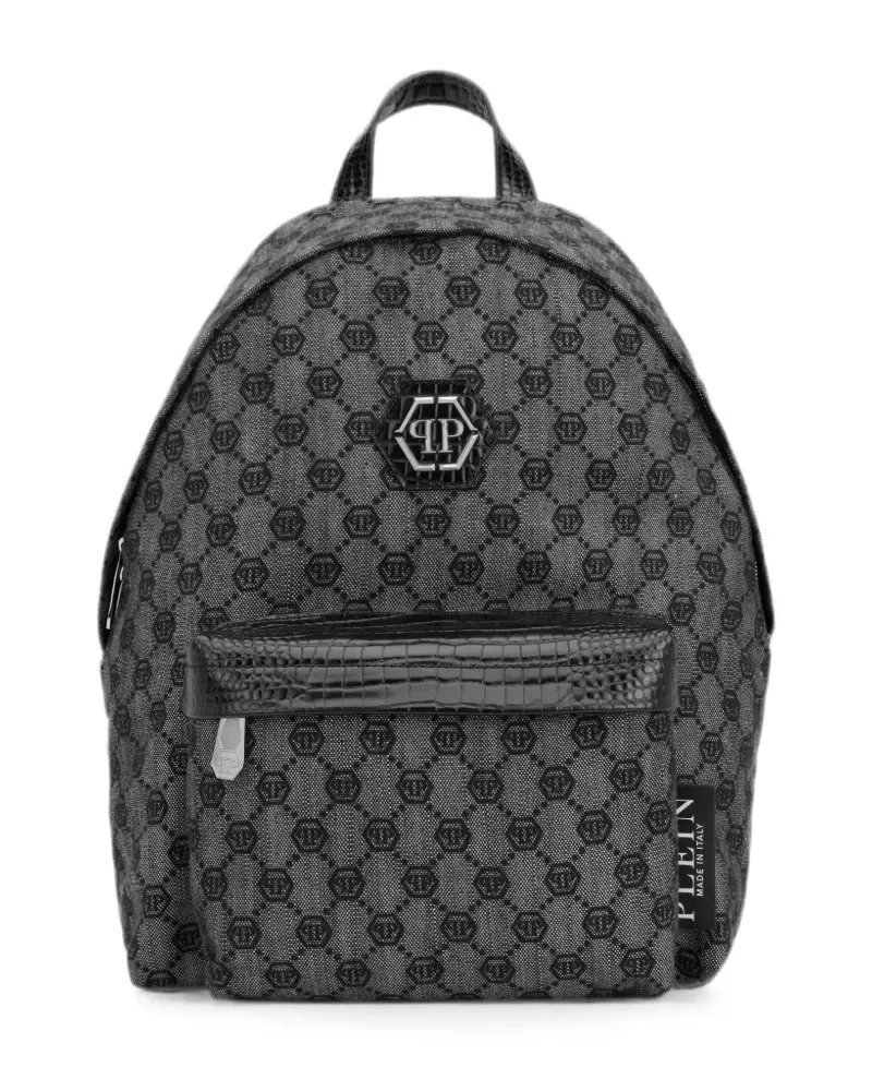 Philipp Plein Jeans-Rucksack mit Jacquard-Monogramm - Grau Grau
